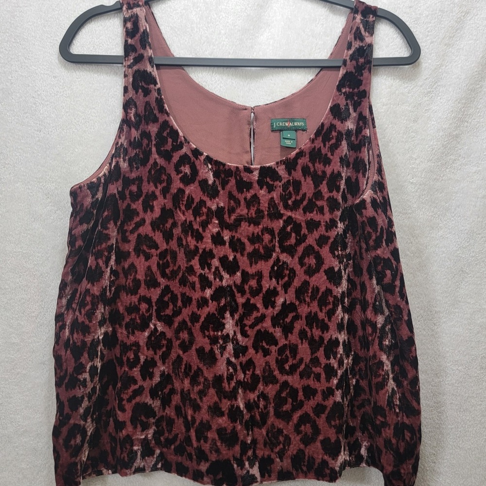 Vintage J. Crew Always Tank Top Cami Women Size 8 Leopard Printed‎ Mauve Velvet
